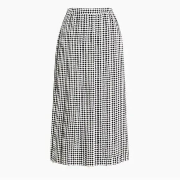 J. Crew Factory White Black Houndstooth Print Pleated Midi Skirt 12P - Picture 2 of 10